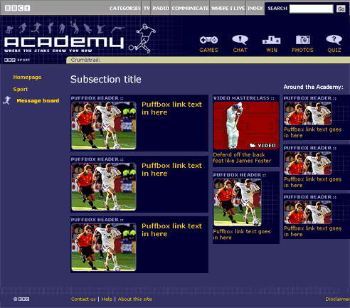 The index page design at launch